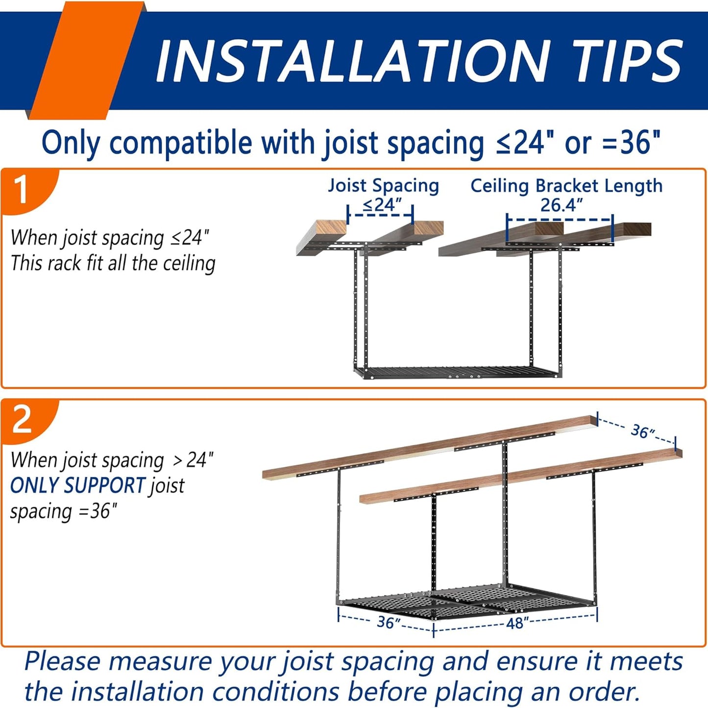 3 x 4FT Overhead Garage Storage Rack, Adjustable Ceiling Storage Racks, Garage Shelving Heavy Duty Storage Organizer System, 400lbs Weight Capacity (Black)