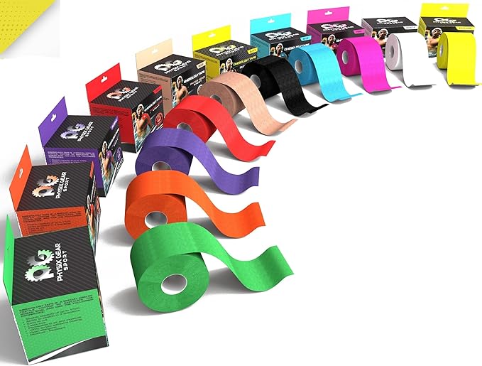 Physix Gear Cotton Kinesiology Tape Roll 16ft, Latex-Free Athletic Tape for Muscles/Joints, Waterproof Kinesiolgy, Stretchy Kinesiologytape, Gentle on Skin Kiniseaology Tape, Kinesology Tape