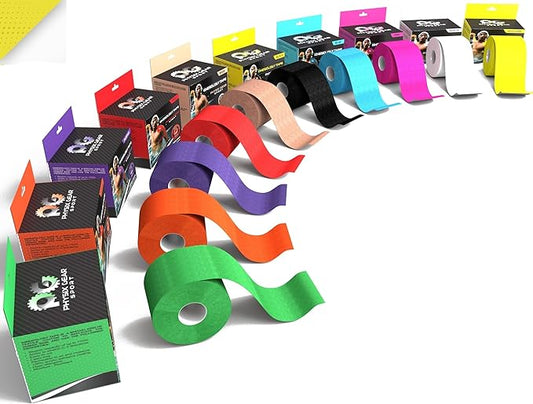 Physix Gear Cotton Kinesiology Tape Roll 16ft, Latex-Free Athletic Tape for Muscles/Joints, Waterproof Kinesiolgy, Stretchy Kinesiologytape, Gentle on Skin Kiniseaology Tape, Kinesology Tape