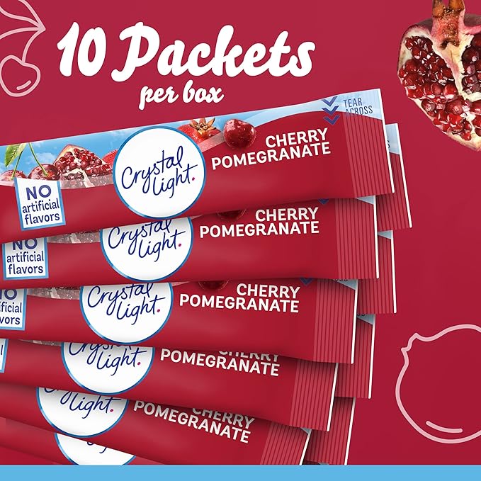 Crystal Light Cherry Pomegranate Naturally Flavored with other natural flavor Powdered Drink Mix, 120 ct Pack, 12 Boxes of 10 On-the-Go-Packets