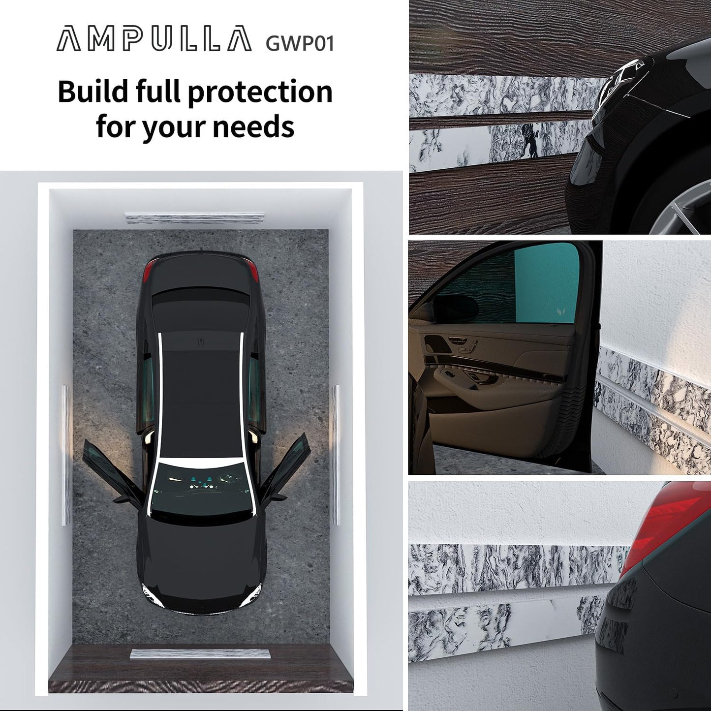 Ampulla GWP01 Marble Grain Garage Wall Protector Car Door Protectors, Garage Accessories, Parking Stopper for Garage, Tool-Free, Designed in Germany