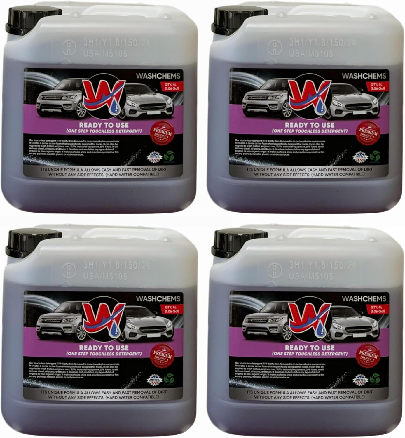 Foam Cannon Ready to Use - Touchless Car Wash Shampoo (1 Gallon, 128 oz) – No Mixing Ratio Required - Commercial Grade Auto Cleaner – Great for Cars, Trucks, Motorcycles, Mopeds, ATVs - Wash Chems (4)