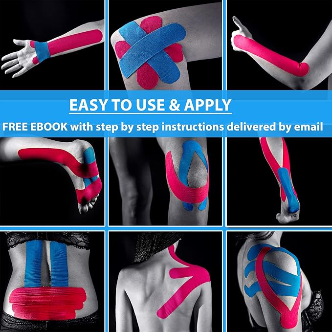 Original Kinesiology Athletic Tape. Professional Sports Tape for Ankle Wrist Knee Shoulder Muscles Joints. Latex Free, Waterproof, Stretchy, and Gentle on Skin. Up to 115 ft/Roll