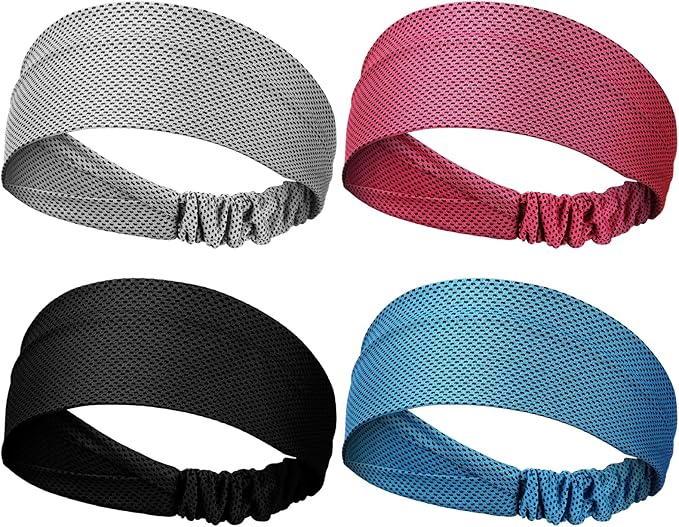 Coume 4 Pcs Cooling Headbands for Women Men Sweat Absorbing Headbands Stretchy Sports Hair Bands for Running, Yoga, Golf, Camping, Biking, Tennis