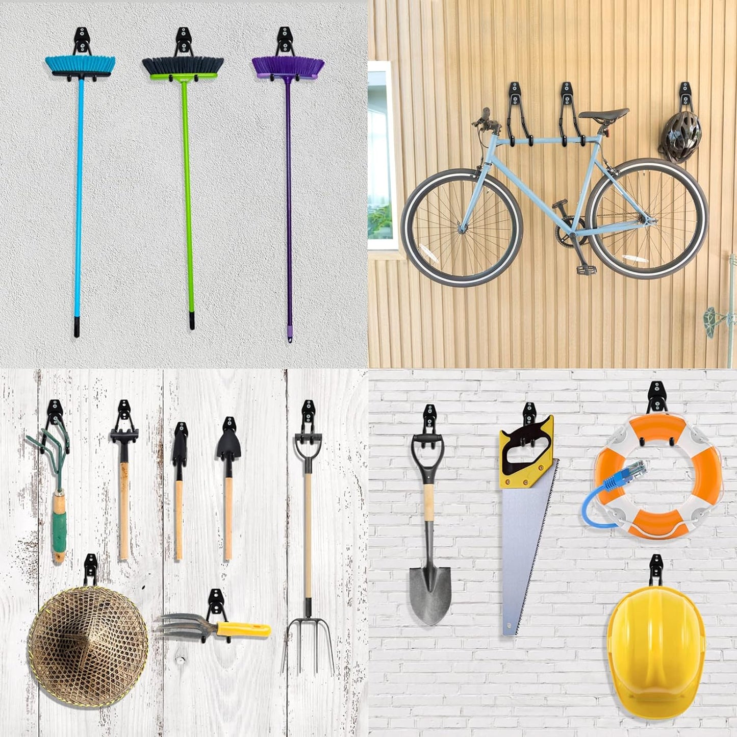 Heavy Duty Garage Hooks 8 Pack, 7.7 inch U Shaped Long Hanger, Wall Mounted Storage System, Power and Garden Tool Organizer, for Hanging Ladders, Bikes, Hose, Bulk Items and More