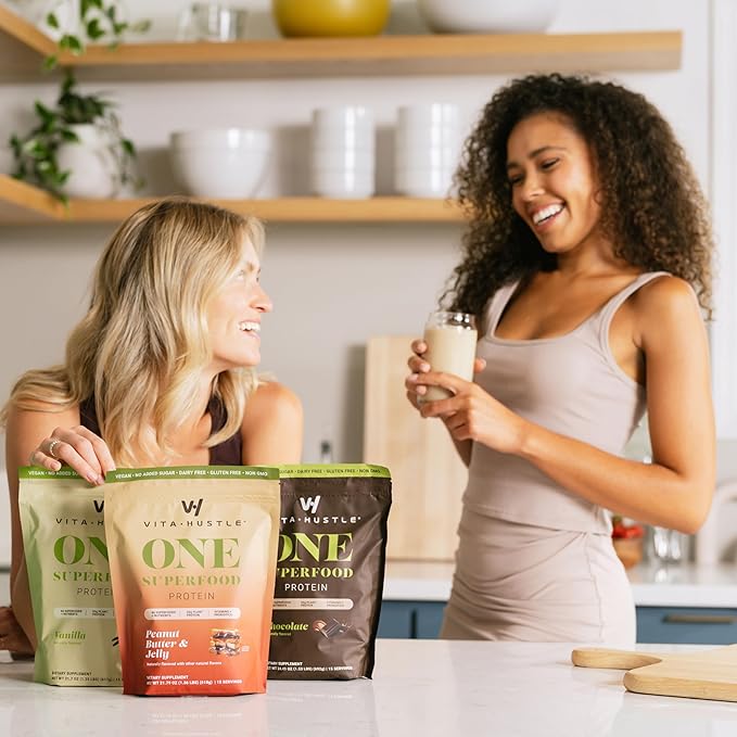 VitaHustle ONE Meal Replacement Shake - Plant Based Protein Powder by Kevin Hart - Vegan, Meal Replacement Powder with Superfoods, Vitamins, Adaptogens & Probiotics - Peanut Butter & Jelly Flavor, 15 Servings