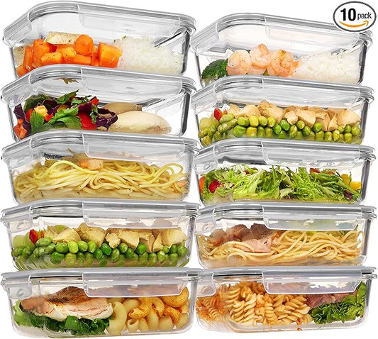 Vtopmart Glass Storage Containers with Lids, Meal Prep Food Container Sets, Lunch Box with Snap Airtight Lid for Microwave, Oven, Freezer and Dishwasher (10pack 35oz)