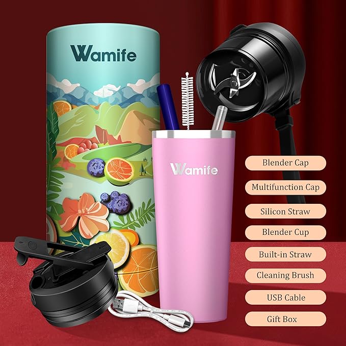 Wamife Portable Blender 16oz personal blender-Portable Blender for Shakes and Smoothies,USB-C Rechargeable,Durable Stainless Steel Blades for Powerful Blending Performance,for office gym - Boss Lady