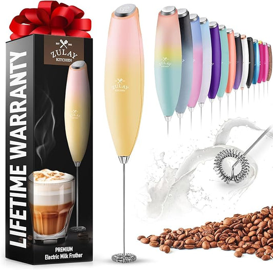 Zulay Powerful Milk Frother for Coffee with Powerful Motor - Handheld Frother Electric Whisk, Milk Foamer, Mini Mixer & Coffee Blender Frother for Frappe, Latte, Matcha, No Stand - Mimosa
