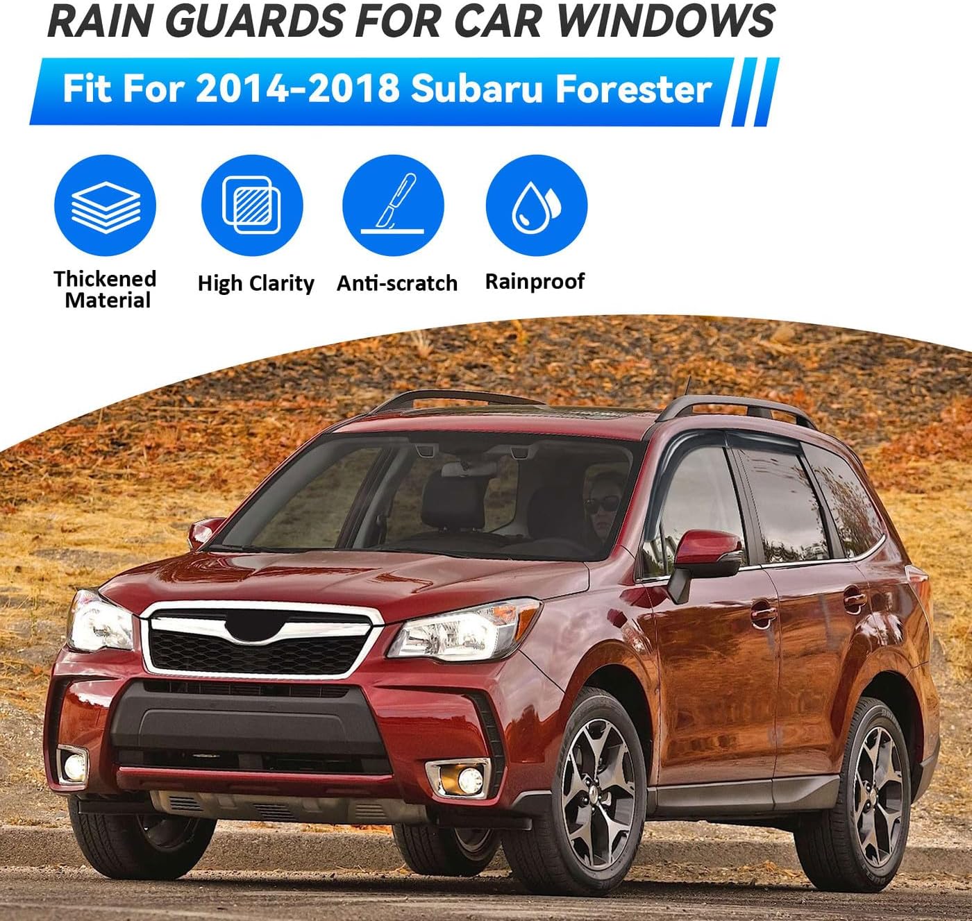 4pcs Front+Rear Smoke Tint Sun/Rain Guard Outside Mount Tape-On Vent Window Visors Compatible with 2014-2018 Subaru Forester