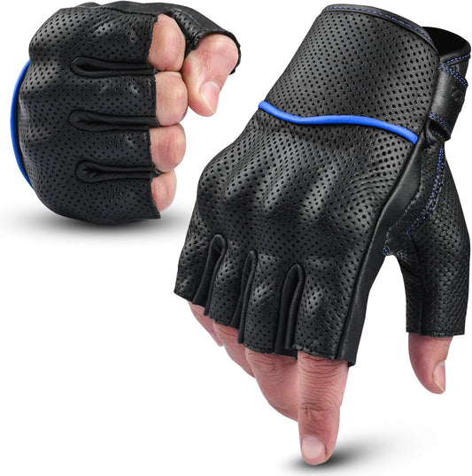 aasportx Motorcycle Gloves - Men's Leather Motorbike Gloves with Touchscreen Function - Non-Slip Pads for Men & Women