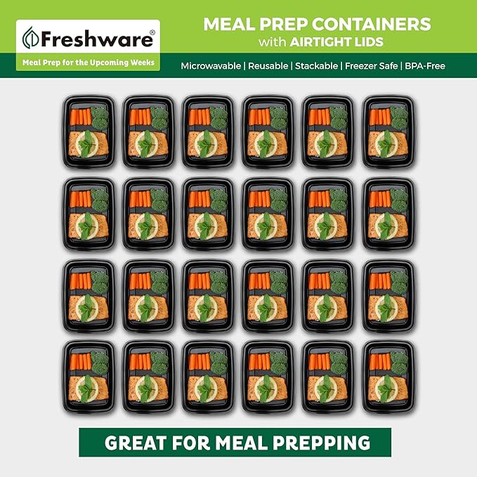 Freshware Meal Prep Containers [50 Pack] 1 Compartment with Lids, Food Storage Containers, Bento Box, BPA Free, Stackable, Microwave/Dishwasher/Freezer Safe (28 oz)
