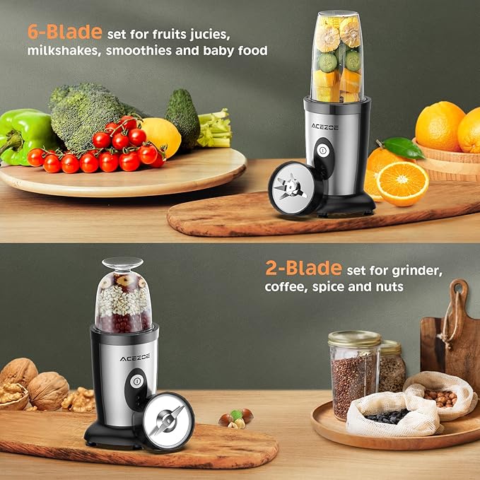 Personal Blender Shakes and Smoothies, 3D 6-leafs, 850W Portable Blender, One-Button Mixer, 2x17oz Personal Blender Bottle, BPA Free Kitchen, baby food, Grinding, Juice
