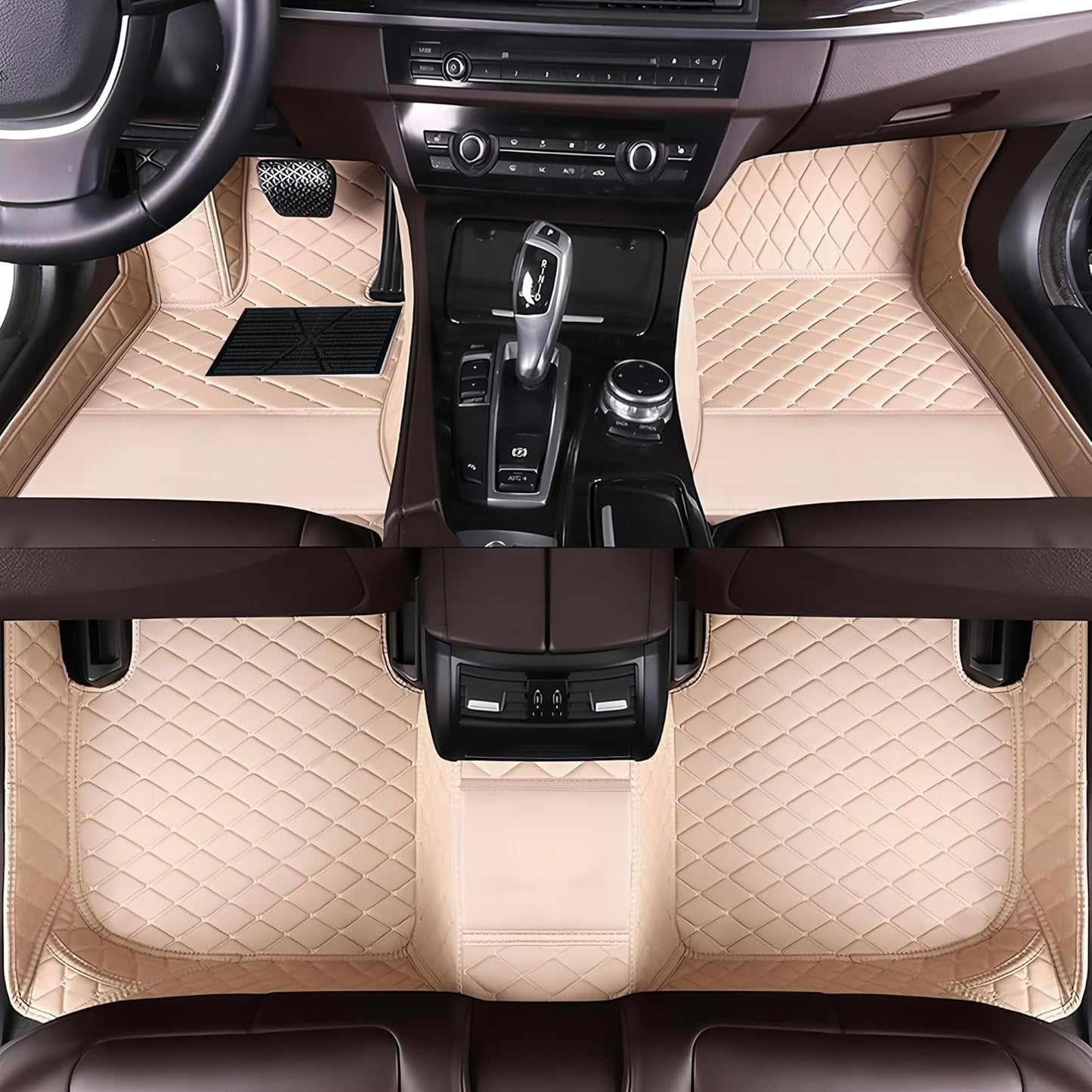 Custom Personalized Floor Mats for Cars，Luxury Full Coverage All Car Floor Mats，Anti-Slip Leather Car Mat Set ，Custom Floor Mats for 99% of Cars, Trucks & SUVs. (Beige)