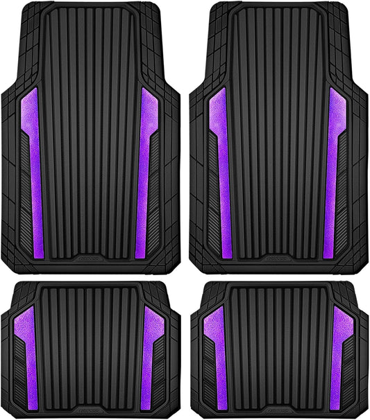 CAR PASS Heavy Duty Rubber Car Mats Metallic,Aluminum Film All Weather Floor Mats Waterproof Universal Trim to Fit SUVs Sedans Vans 4 Piece Anodized Deep Dish Two-Tone Sporty Black Purple Chrome