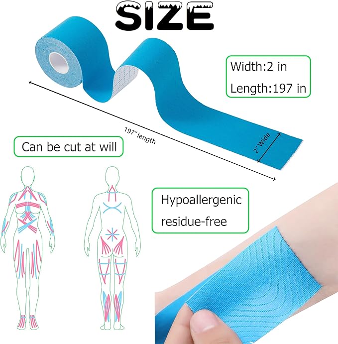 3 Rolls Kinesiology Tape,49.2ft Hypoallergenic Waterproof Kinetic Tape,Athletic Elastic Kneepad Muscle Pain Relief Knee Taping,Running Tennis Football Sports Activities Tapes, Black Tape Roll