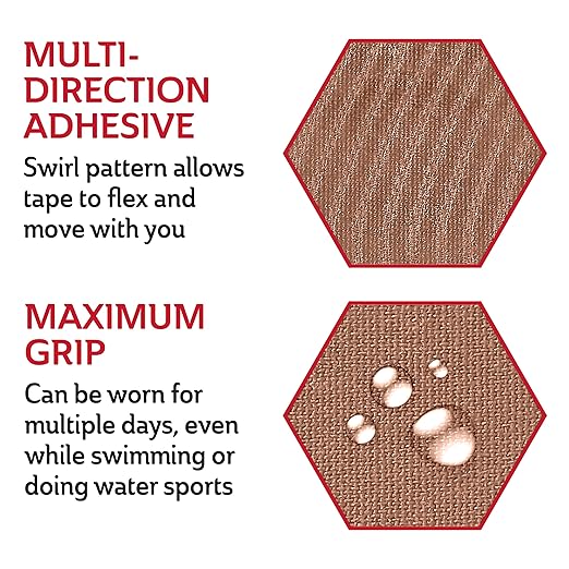 CURAD Performance Series IRONMAN Kinesiology Tape, Pain Management Technology, Sweat & Water-Resistant Athletic Tape, Compression Support for Joints & Muscles, Beige, 2 x 10 inches, 1 Roll (20 Strips)