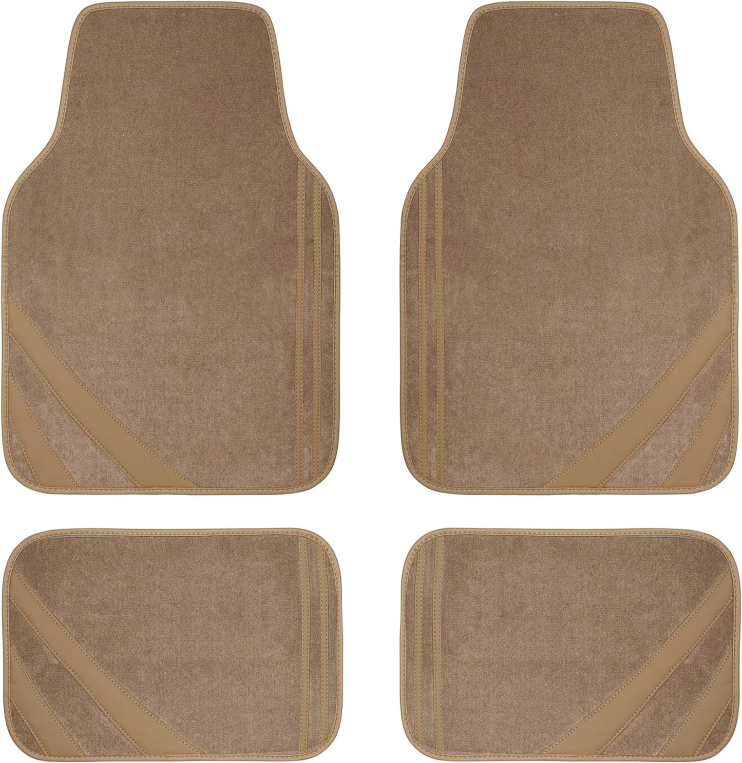 CAR PASS Beige Car Floor Mats, Edge Leather Waterproof Car Mats with Double Stitch Line and Anti-Slip Backing Design, Fit 95% Automotive,SUVS,Sedan,Vans (Pure Beige)