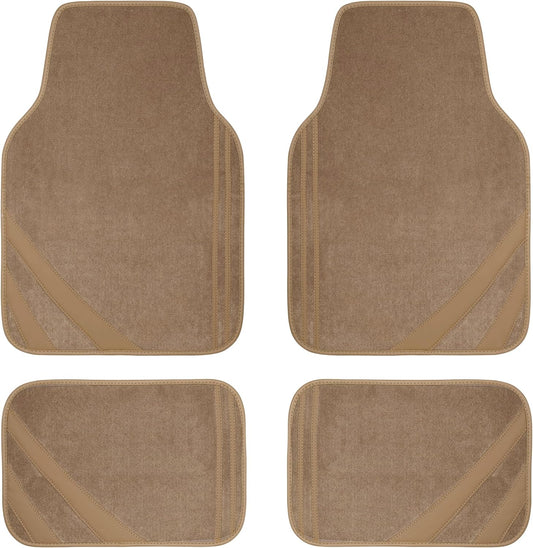 CAR PASS Beige Car Floor Mats, Edge Leather Waterproof Car Mats with Double Stitch Line and Anti-Slip Backing Design, Fit 95% Automotive,SUVS,Sedan,Vans (Pure Beige)