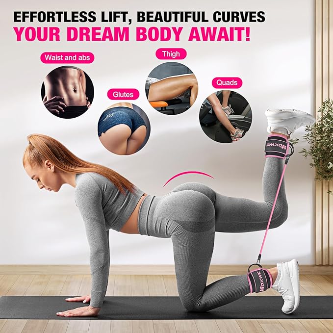 Ankle Resistance Bands with Cuffs, Ankle Bands for Working Out, Ankle Resistance Band for Leg, Booty Workout Equipment for Kickbacks Hip Fitness Training, Exercise Bands for Butt Lift Women