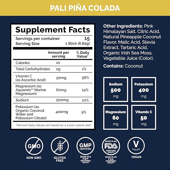 Voli Electrolytes Powder Packets | No Added Sugar Electrolyte Drink Mix for Hydration | Keto & Fasting Friendly, Natural Superfoods & Minerals | Pina Colada, 15-Count