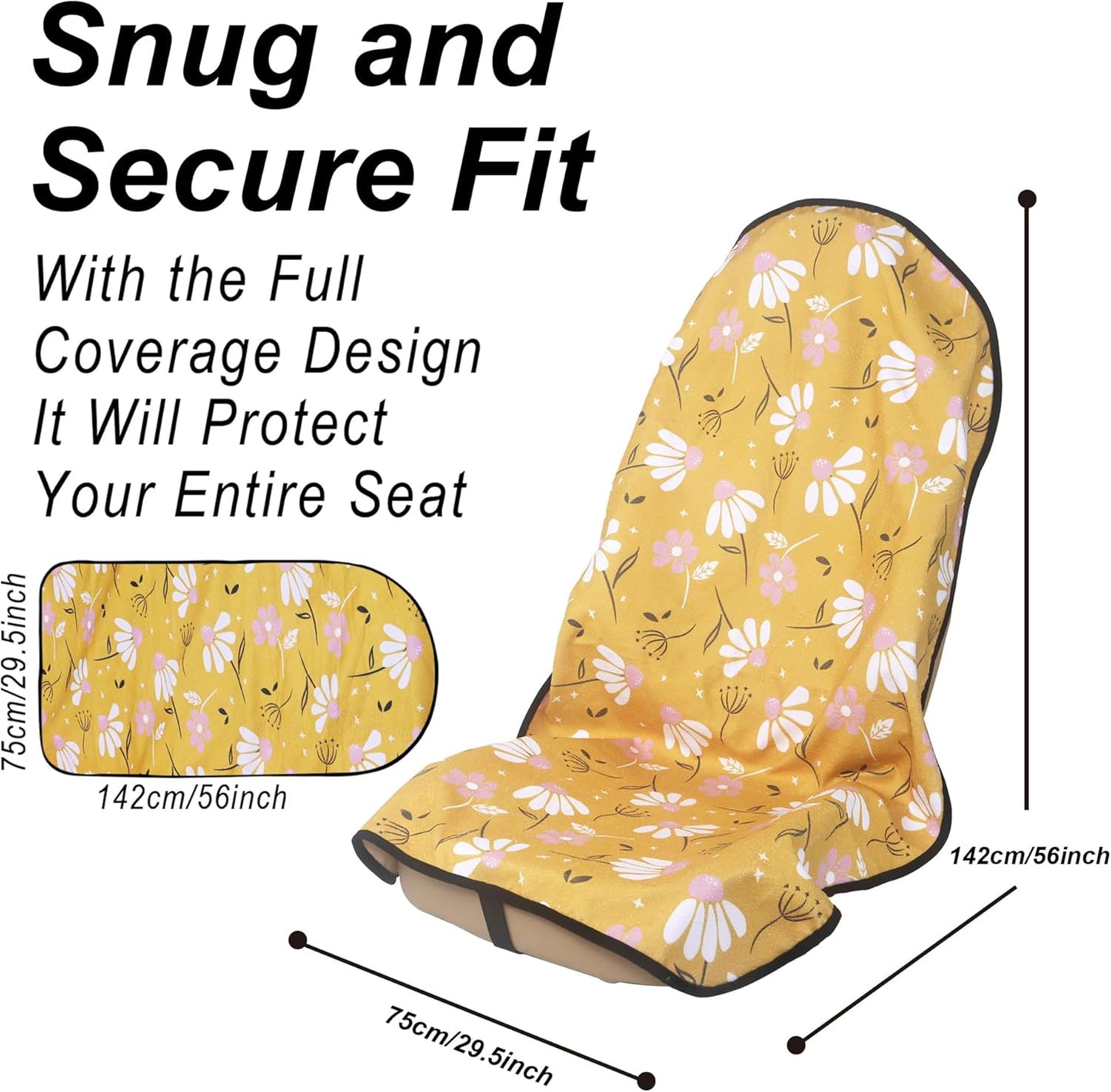 Car Seat Cover Protector Front Seats,for Gym Workout,Running,Swimming,Beach and Hiking,Waterproof Sweat Towel Bucket Seat Covers for Cars SUV Trucks (Chamomile and Yellow, 1Pcs)