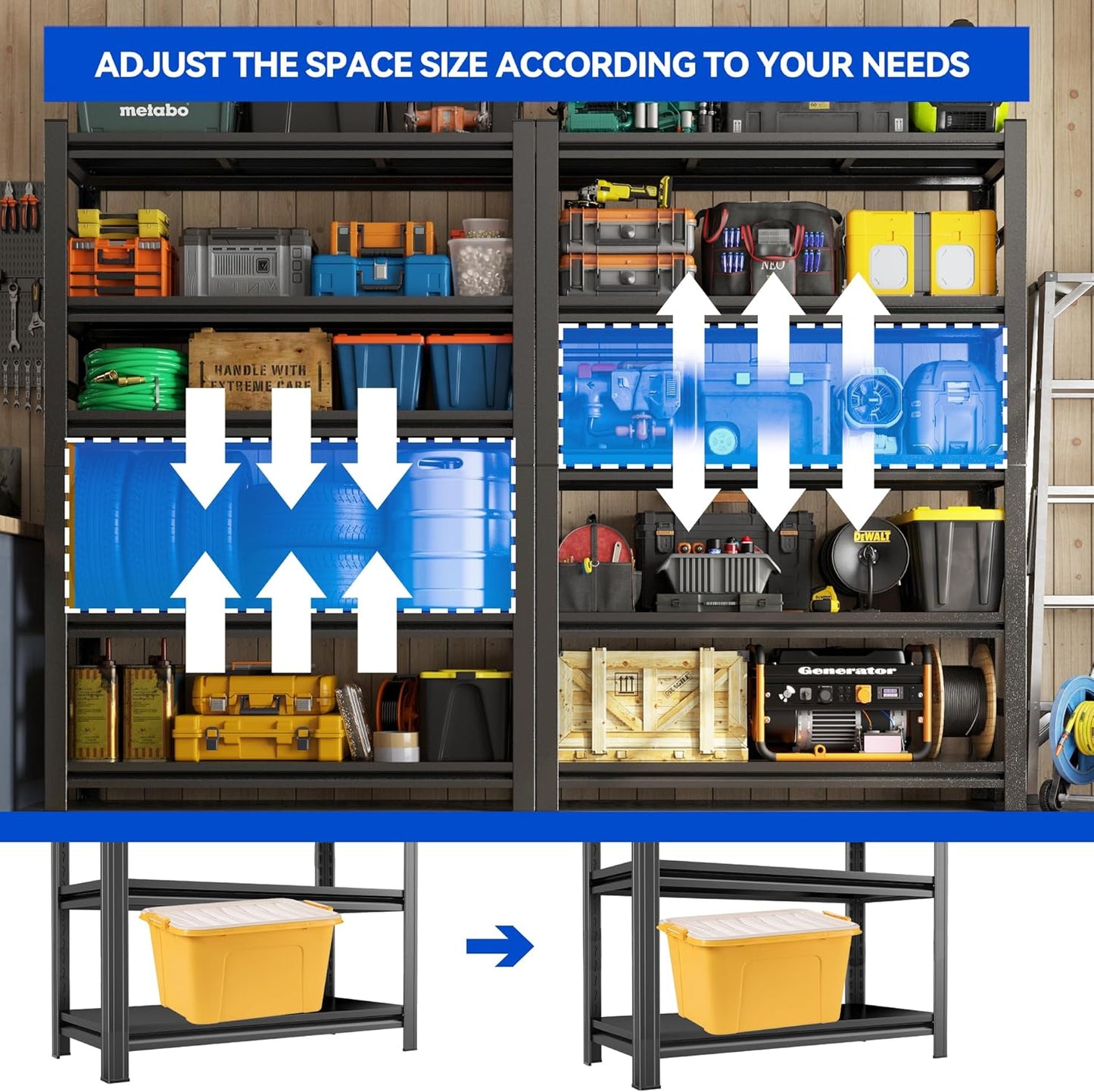 59"H Garage Shelving Heavy Duty Rack, 3000 LBS Extra Large Capacity 5 Tier Adjustable Storage Shelves, Metal Industrial Shelf Units for Garage, Basement and Warehouse, 59"H×27.6"W×13.8"D, Black