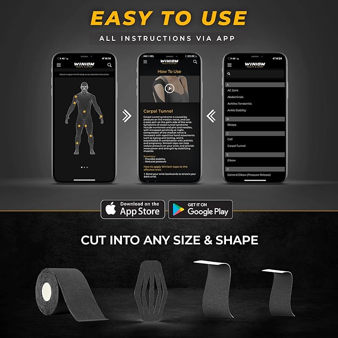 Kinesiology Tape-Incredible Support for Athletic Sports and Recovery + Free Taping Guide - Pre-Cut 2 inch 50 feet (Midnight Black + Free Taping Guide, 1 Pack)