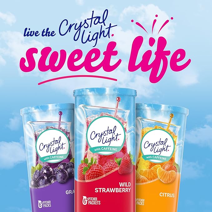 Crystal Light Wild Strawberry Artificially Flavored Powdered Drink Mix with Caffeine, 120 ct Pack, 12 Boxes of 10 On-the-Go-Packets
