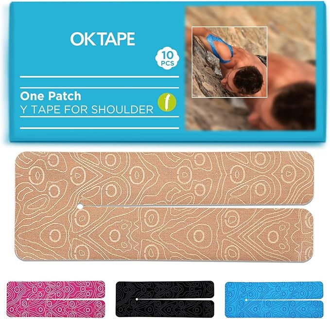 OK TAPE Precut Y-Shape Kinesiology Tape for Shoulder, Knee, Back, 10 Pcs, K Tape Strips, Provide Support & Relieve Discomfort, Water-Resistant Elastic Athletic Tape (3.5" x 10", Beige)