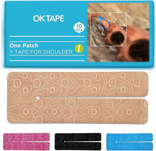 OK TAPE Precut Y-Shape Kinesiology Tape for Shoulder, Knee, Back, 10 Pcs, K Tape Strips, Provide Support & Relieve Discomfort, Water-Resistant Elastic Athletic Tape (3.5" x 10", Beige)