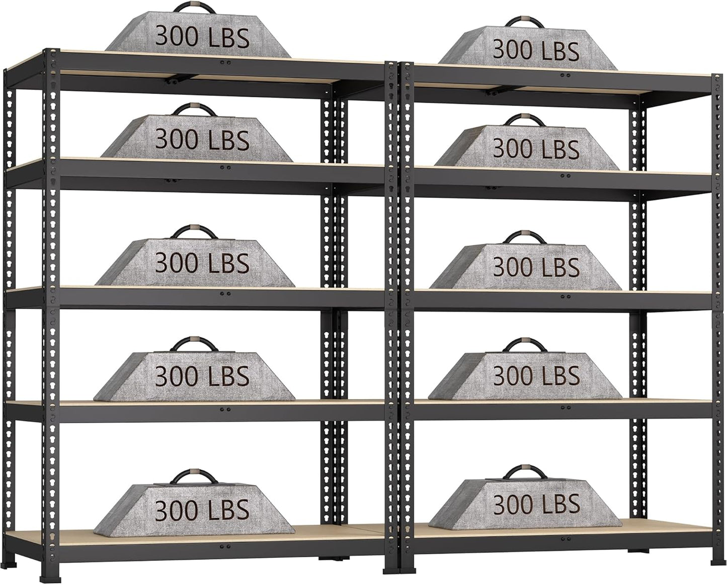 2 Packs 35.5" W x 16" D x 71" H Adjustable Garage Storage Shelves - 5-Shelf Heavy Duty Shelving Unit, Metal Utility Storage Organizer Racks for Warehouse Pantry Closet Kitchen, Black