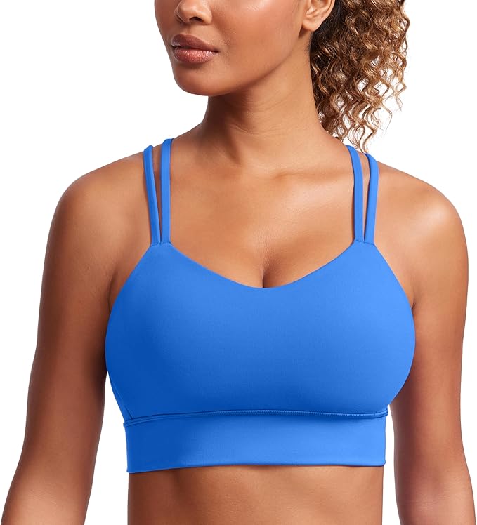 CRZ YOGA Softness Mold Womens Butterluxe Strappy Longline Sports Bra - Double Spaghetti Strap Workout Yoga Crop Top Athletic