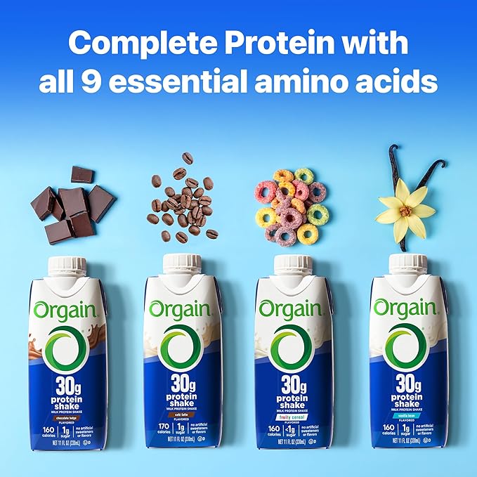 Orgain 30g High Protein Shake, Dairy Isolate Milk Protein, Chocolate Fudge, 6g BCAAs, 1g Sugar Per Serving, Meal Replacement, Ready to Drink, Keto Friendly, Gluten-Free 11 Fl Oz (Pack of 12)