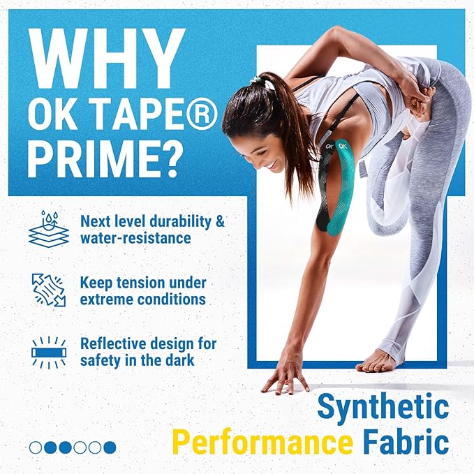 OK TAPE Synthetic Kinesiology Tape, 20 Strips, Precut K Tape, Performance Elastic Athletic Tape for Pain Relief & Muscle Support, Reflective Design, Waterproof, 2" x 10" -Cyan