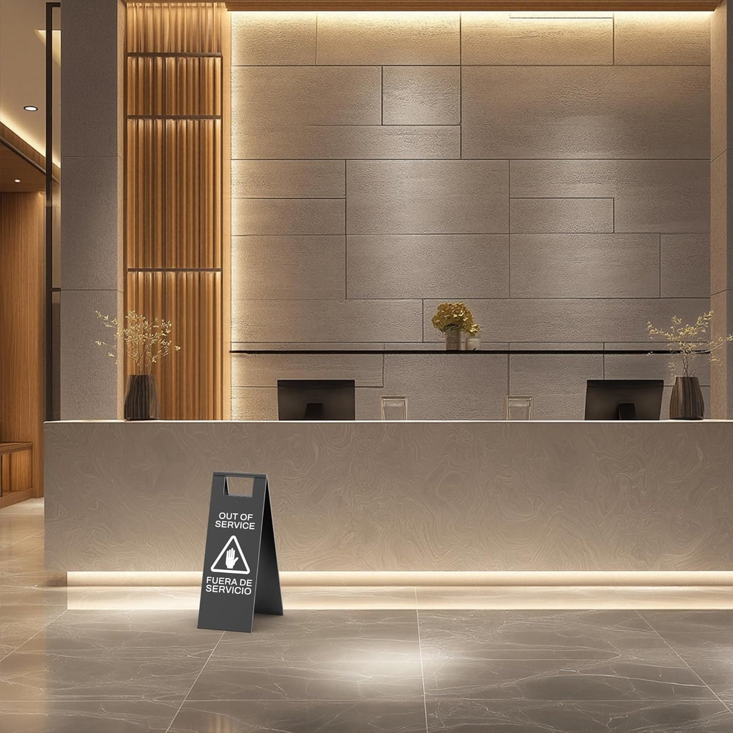 Stainless Steel Out of Service Sign Portable Foldable Sign 2-Pack (Black)