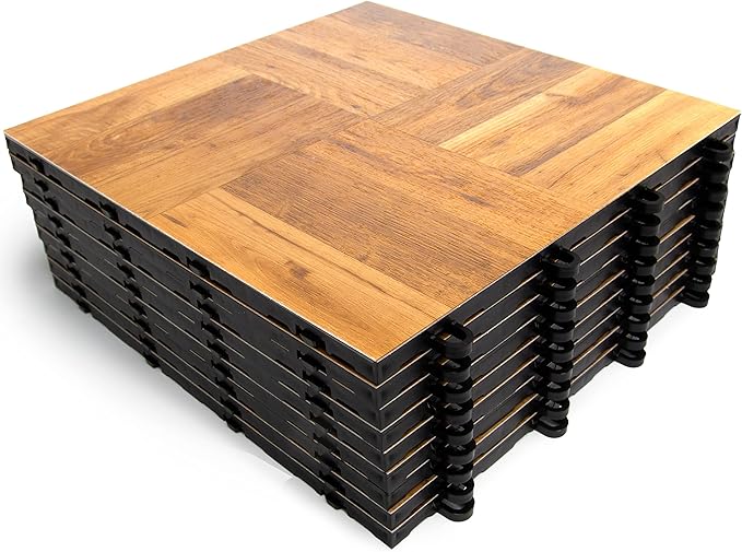 Big Floors 3X3OAKFLOOR Interlocking Lightweight Plastic Modular Dance Floor Kit (3' x 3'), Oak, 21 Piece