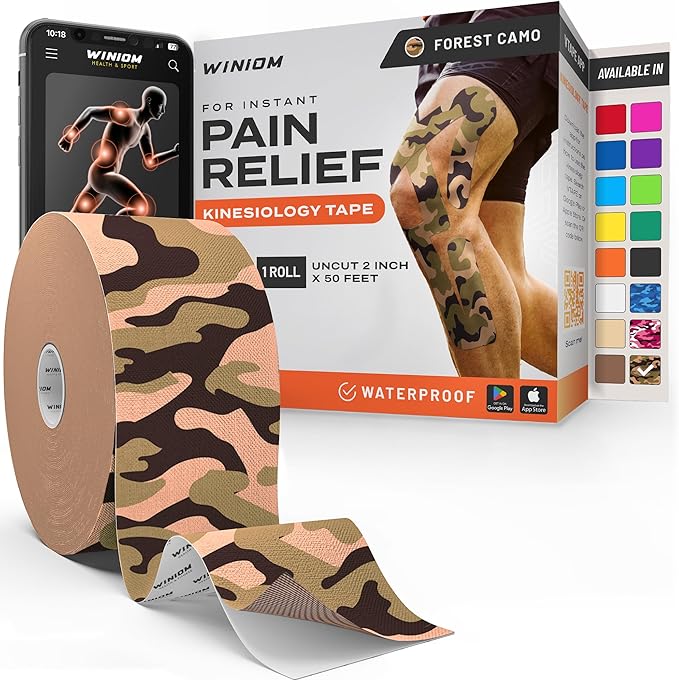 Kinesiology Tape-Incredible Support for Athletic Sports and Recovery + Free Taping Guide-Uncut 2 inch 50 feet Roll (Forest Camo + Free Taping Guide, Pack of 1)