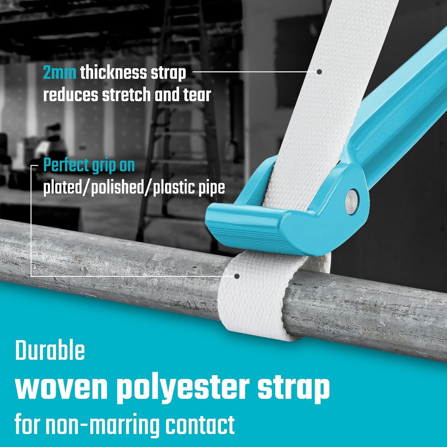 DURATECH Strap Wrench 12" Handle, Adjustable Nylon Strap Pipe Wrench, Oil Filter Strap Opener Wrench,Blue