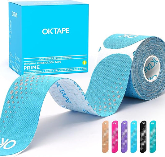 OK TAPE Synthetic Kinesiology Tape Precut Strips, Waterproof Kinesiology Athletic Tape for Muscle Support and Recovery, Reduce Muscle Discomfort K Tape, 2in×16.4ft Roll 20PCS | Blue