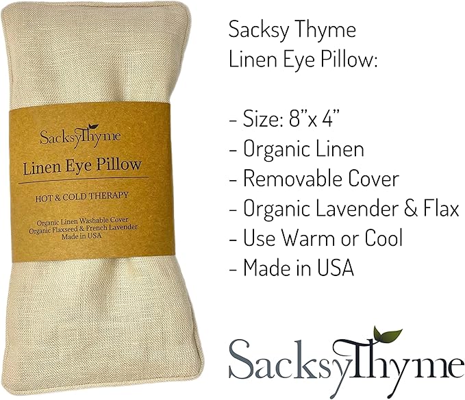 Organic Linen Eye Pillow - Lavender & Flaxseed for Relaxation, Yoga, Stress Relief - Microwavable Heating Pad & Cool Compress - Made in USA - Gifts for Meditation