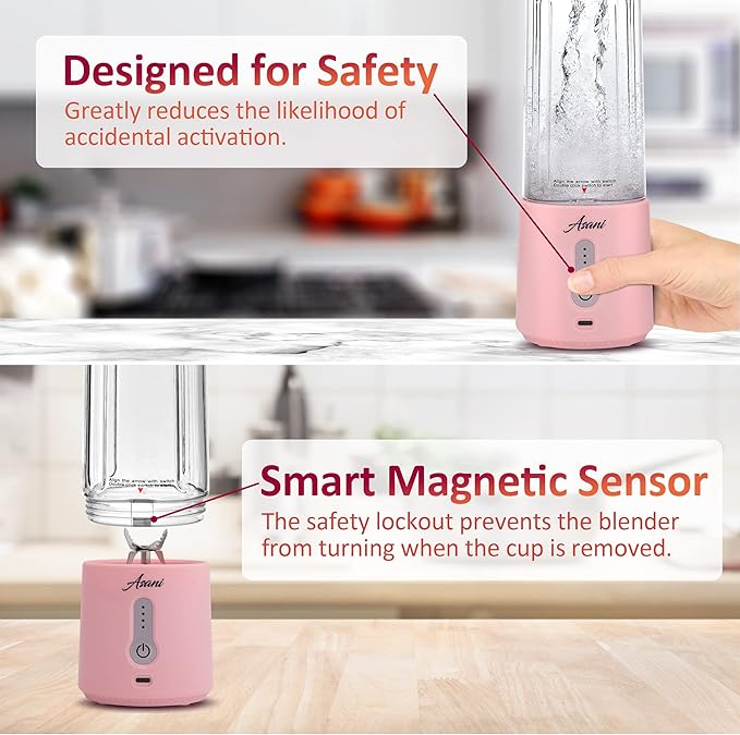 Asani Portable Mini Blender for Shakes and Smoothies, USB Rechargeable, Pink