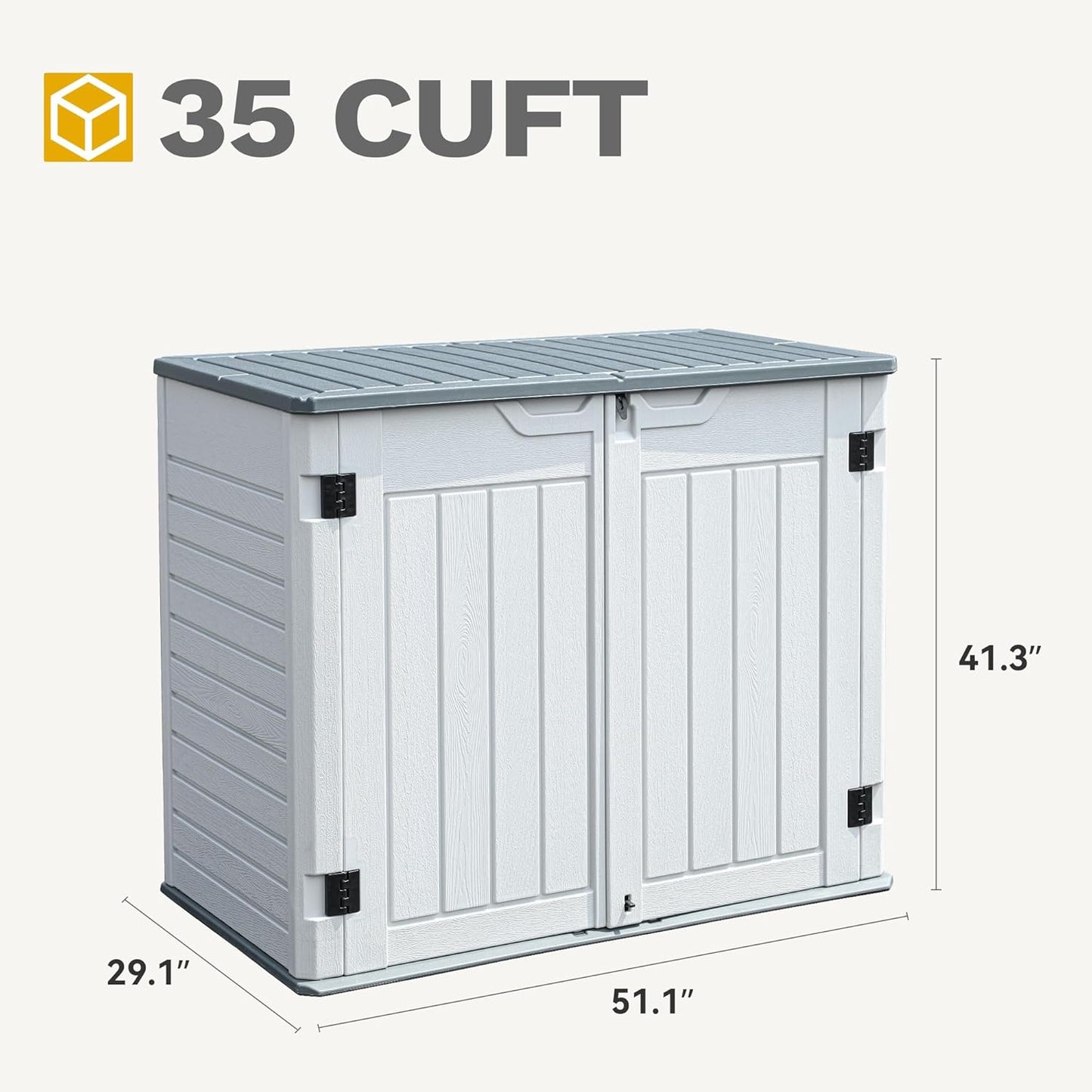 DWVO Outdoor Weather-Resistant Horizontal Storage Shed, 35 Cu Ft Capacity, Lockable and Waterproof, Suitable for Storing Garden Tools, Light Gray