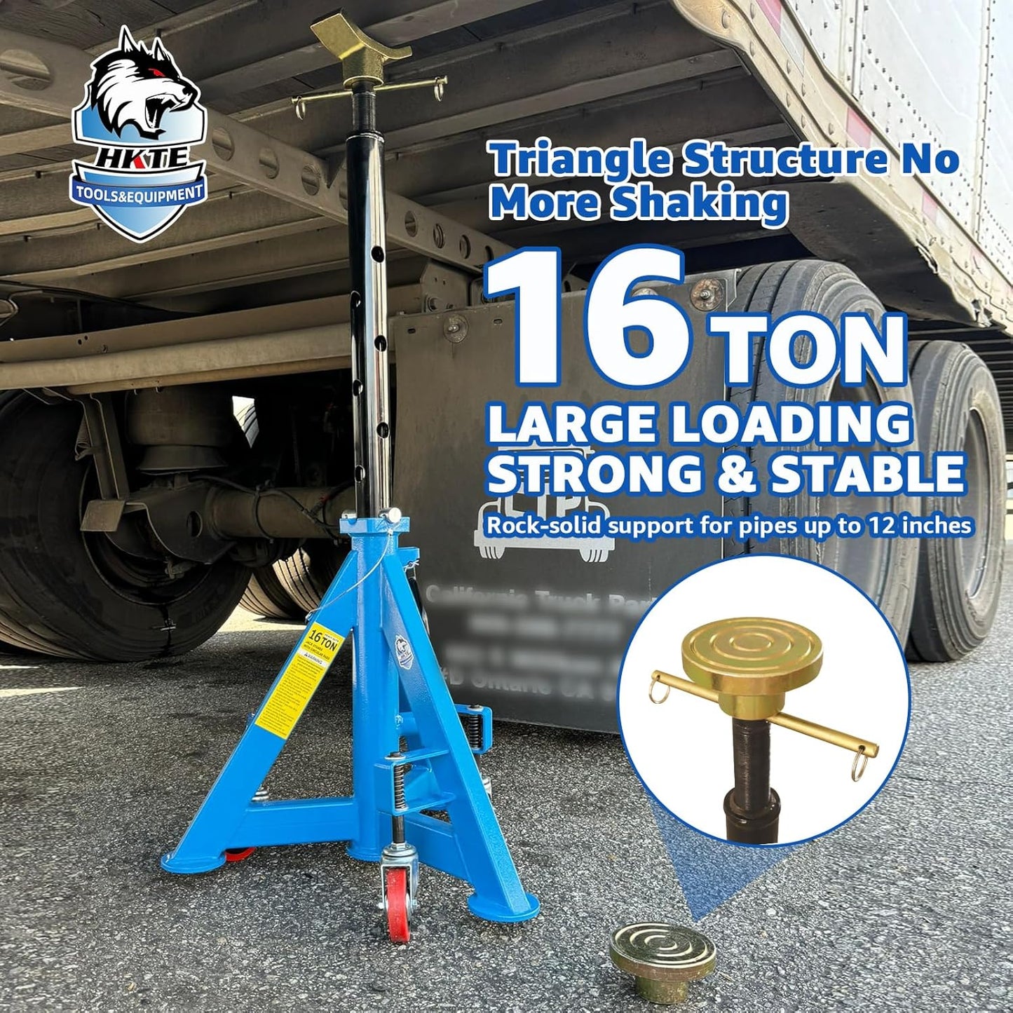 HKTE 16 Ton Heavy Duty Jack Stand with Wheels & Patented Handle, Dual Interchangeable Tops, 35,000 lbs Capacity, Adjustable Height (26"-40.9") for Trucks, Pickups, SUVs, Farm Vehicles, Auto Repair