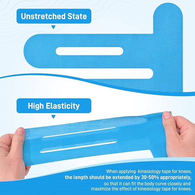 Kinesiology Tape for Knees, 10 Count Knee Tape for Knee Pain Relief Pre Cut, Latex Free Knee Tape, Support Muscles and Joints, Knee Kinesiology Tape Pre Cut, Waterproof and Elastic (Blue)