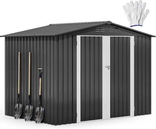 DWVO 8'x6' Large Metal Outdoor Storage Shed, Heavy Duty Tool Storage Sheds for Backyard Patio Lawn - Ideal for Bicycles, Garden Tools, and Lawn Equipment, Easy-to-Assemble, Dark Gray