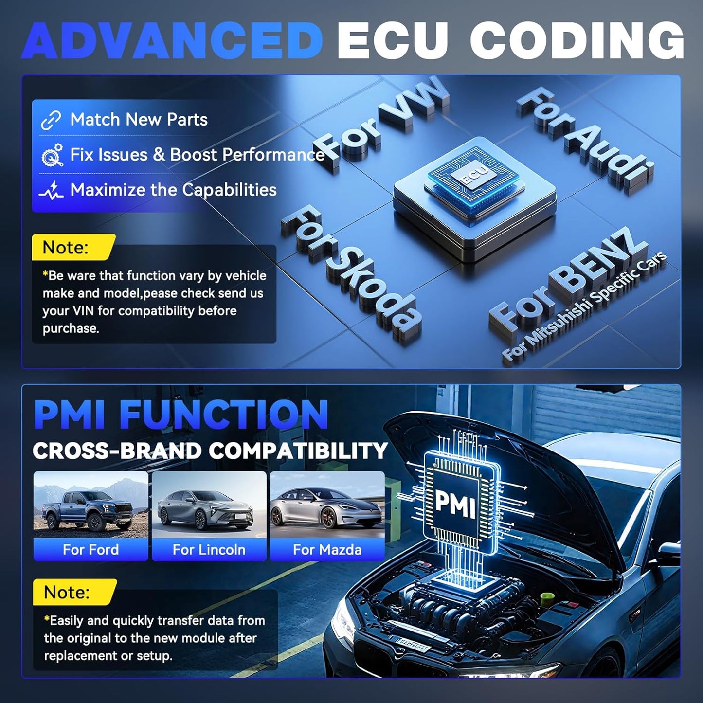 VDIAGTOOL Bidirectional Scan Tool VD70, OBD2 Scanner Diagnostic Tool with ECU Coding, 36+ Resets, PMI, FCA AutoAuth, All System, CAN FD & DoIP, V.A.G. Guide, 3-Year Update