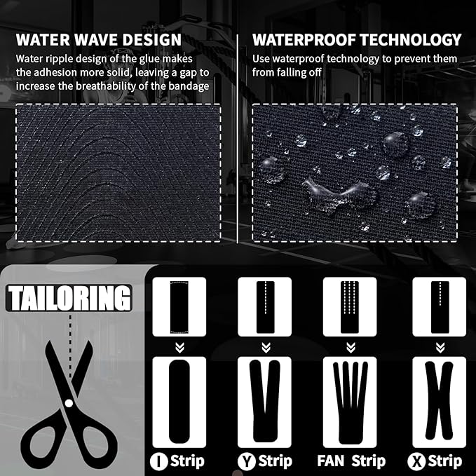 Kinesiology Tape (4 Rolls Pack),Waterproof Athletic Tape for Pain Relief,Brace & Elastic Supports Tapes for Ankle Wrists Knees Joints,2 Inches Wide x 16.4 Feet Long (Black)