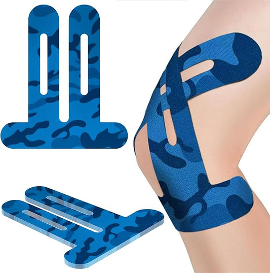 Precut Kinesiology Tape for Knees,12 Pcs – Elastic Knee Support & Stability, Pain Relief – Waterproof, Breathable, Hypoallergenic Athletic Tape (Camo Blue)