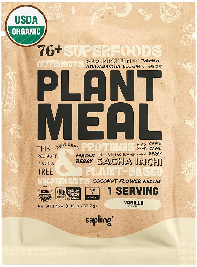 Plant Meal Replacement Shake - Vanilla - 25g of Plant Based Vegan Protein Powder, 76+ Organic Superfoods, Vitamins & Minerals, Mushrooms, Super Greens, Digestive Enzymes & Probiotics - 1 Serving